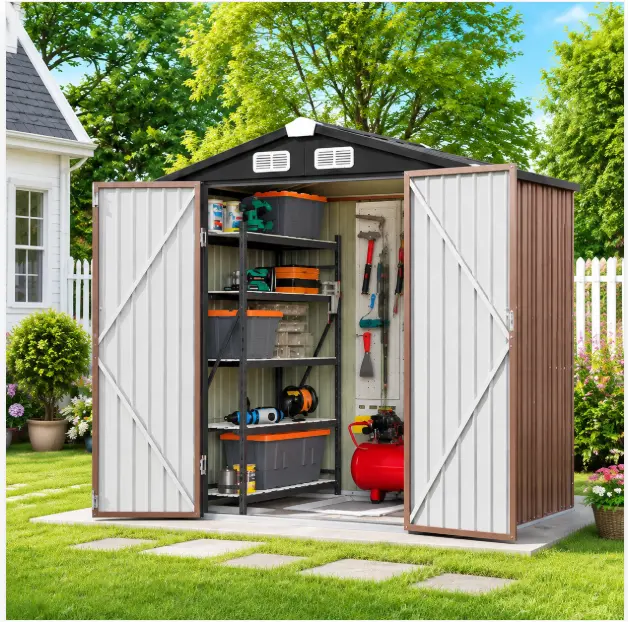 Aoxun Galvanized Metal Outdoor Storage Shed - Sturdy, Sloped Reinforced Roof (30mph Wind-Resistant), Secure Lock Entry, Waterproof Backyards Patio Organizer, Assembly Required with Installation Videos for Tools & Lawn Gear