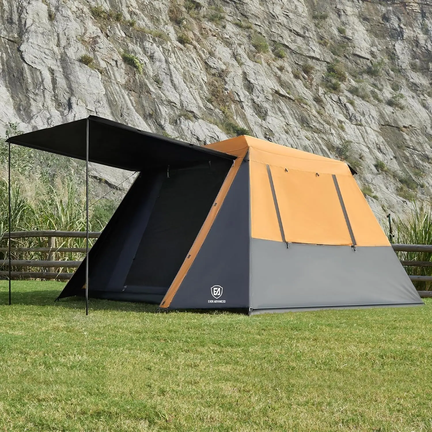 EVER ADVANCED Blackout 6-Person Camping Cabin Tent, Instant 60s Setup, Double-Layer Water-Resistant Tent with Vestibule, Large Mesh Windows for Family Camping & Hiking, Blackout Tents