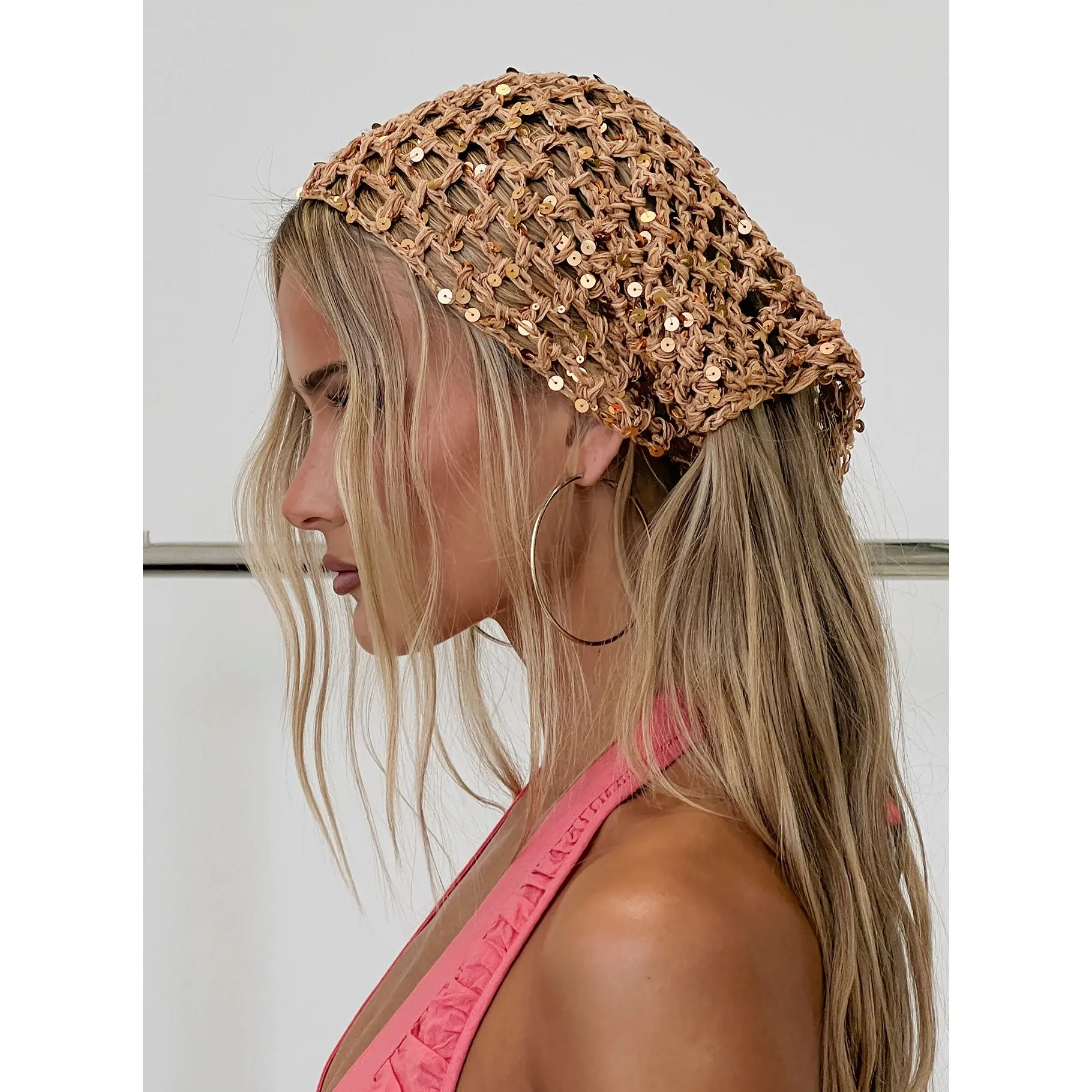 Deyla Sequin Crochet Hair Scarf Gold