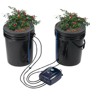 Deep Water Culture DWC Hydroponics Grow System With Top Drip Kit, 5-Gallon Two-Bucket Setup, Includes Air Pump, Air Stones, Water Level Indicator For Leafy Vegetables And Herbs, Indoor Gardening, Easy Assembly