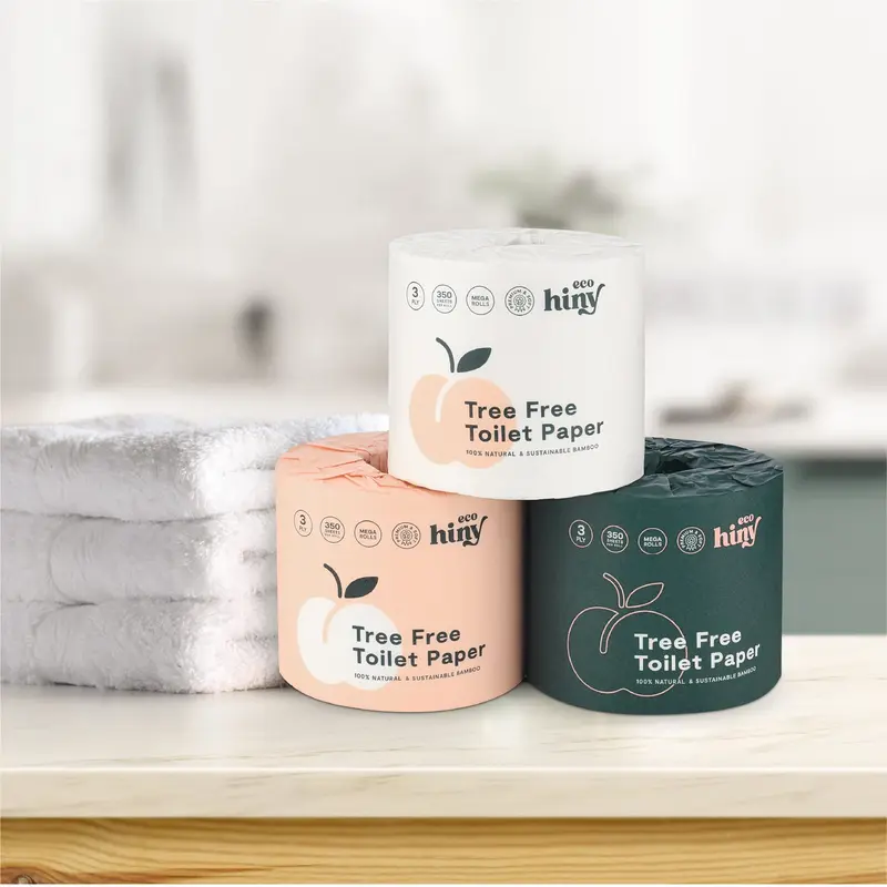 ecoHiny Premium & Soft Bamboo Toilet Paper | PFAS Free | 3 ply & 350 Sheets | Non Toxic, FSC Certified, Septic Safe, BPA Free | Tree Free Toilet Tissue | Plastic Free Packaging