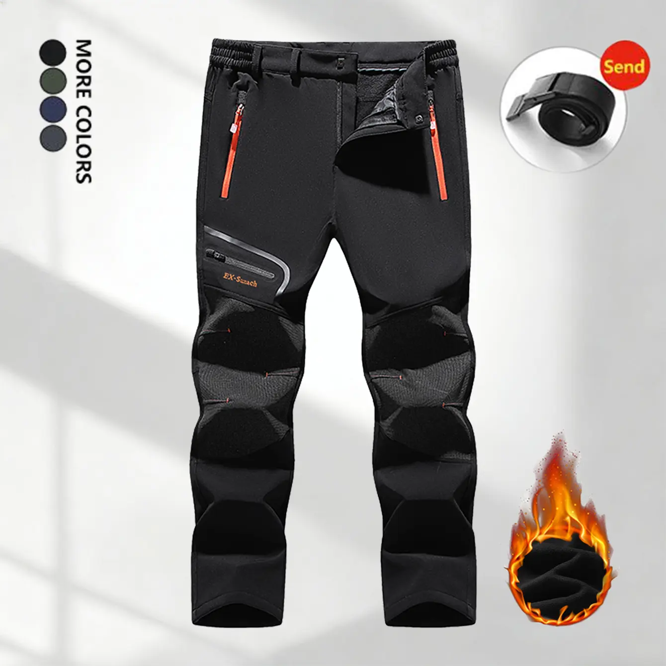 Men's Waterproof Softshell Pants, Thermal Insulated and Fitted with Zip Pockets for Outdoor Hiking, Climbing & Winter Sports, Trouser Pants, Letters, Mid Waist, Poly+Elastane