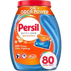 Persil Ultra Pacs Advanced Clean Oxi+Odor Power Laundry Detergent 80 Count for Tough Stains & Odor Elimination in All Water Temperatures Deep