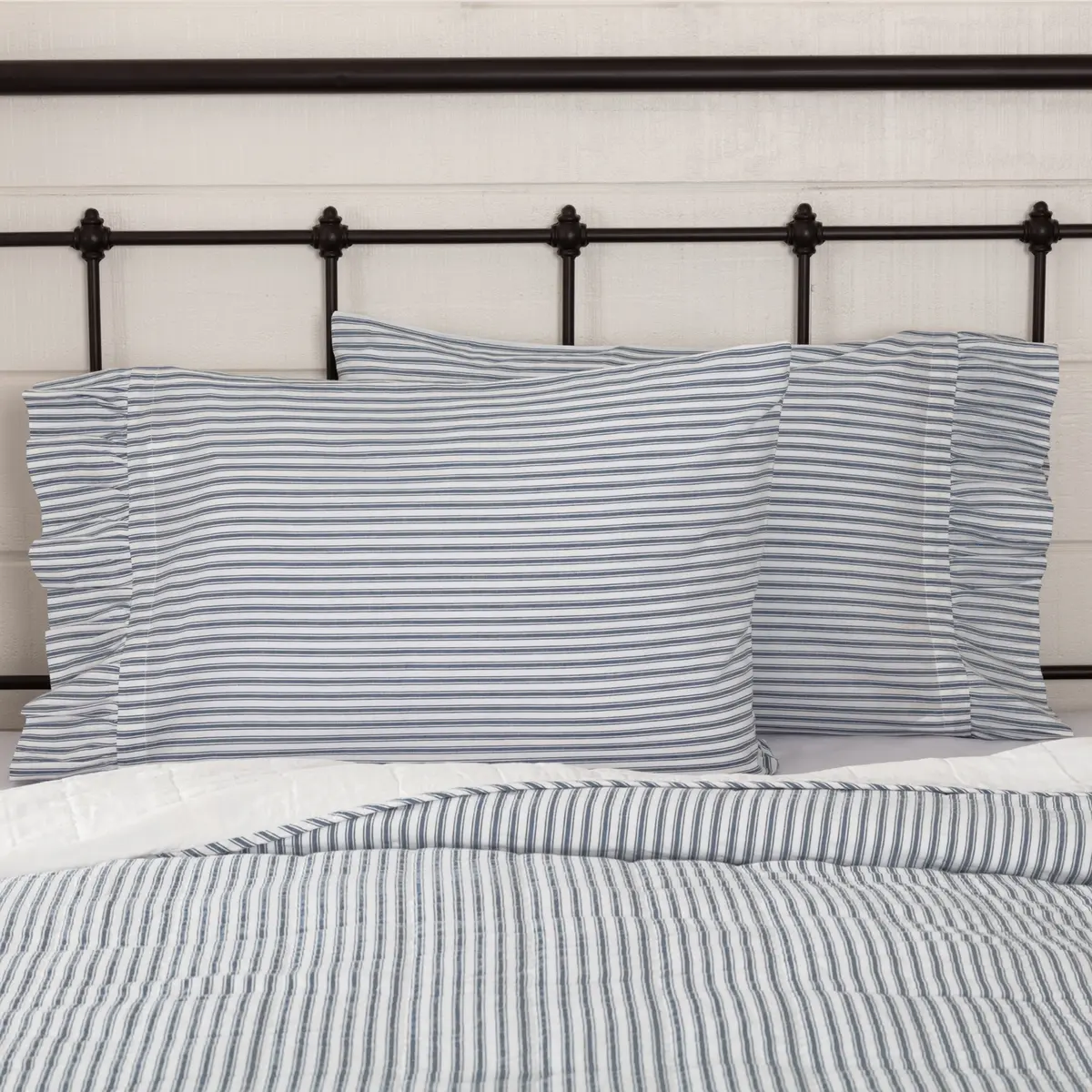 Farmstead Blue Ticking Stripe Pillow Cases