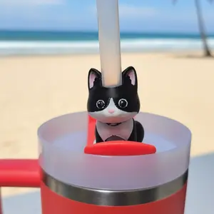 Straw Mates – Cute Articulating Cat Straw Topper for Tumblers | Adorable Drink Buddy Accessory