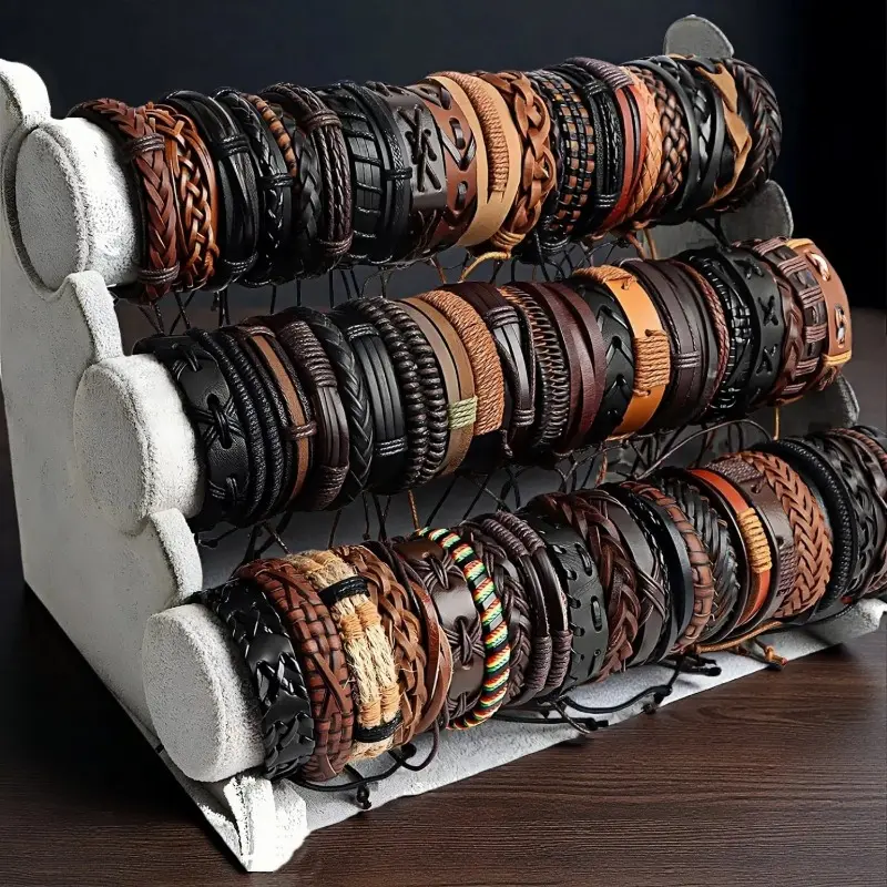 20Pcs Adjustable PU Leather Bracelets - Mixed Style Black Brown Cuff Bracelet Jewelry, Party Essential Jewelry Gifts, Halloween Party Gift