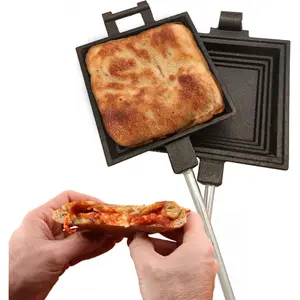 Cast Iron Camp Cooker - Pre-Seasoned Pie Iron Sandwich Maker with Heat-Resistant, Removable Handles, Easy-to-Clean for Toasted Pies, Grilled Sandwiches, an2026