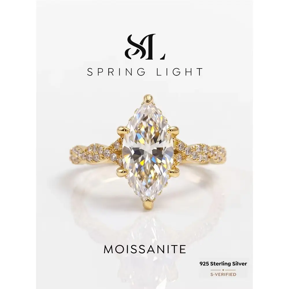 Fashion Real 2CT Marquise Moissanite Diamond Wedding Ring 925 Sterling Silver Engagement Rings for Women Gift Fine Jewelry