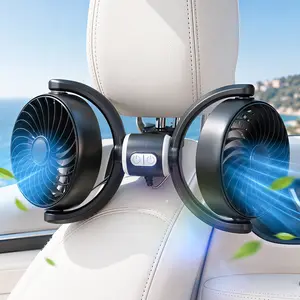 eSamcore Adjustable Car Backseat Fan, Summer Essential Dual Head Car Fan for Back Seat, Headrest Neck Clip-On Cooling Fan with Independent Speed Control, 3-Speed 360° Rotatable USB Car Fan for Weak AC/Rear Seat