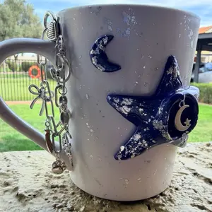 Handmade Mug - Moon and Stars Charms - Unique Ceramic Design with Celestial Elements for Coffee Lovers