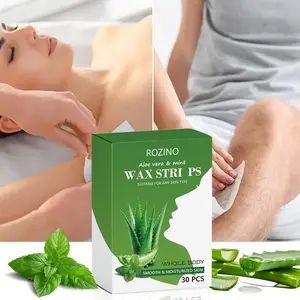 ROZINO Aloe Vera & Mint Wax Strips Quick & Effective Face & Body Waxing Strips for Women 30 Pcs Ideal for Eyebrows Lip Leg & Body Hair Removal