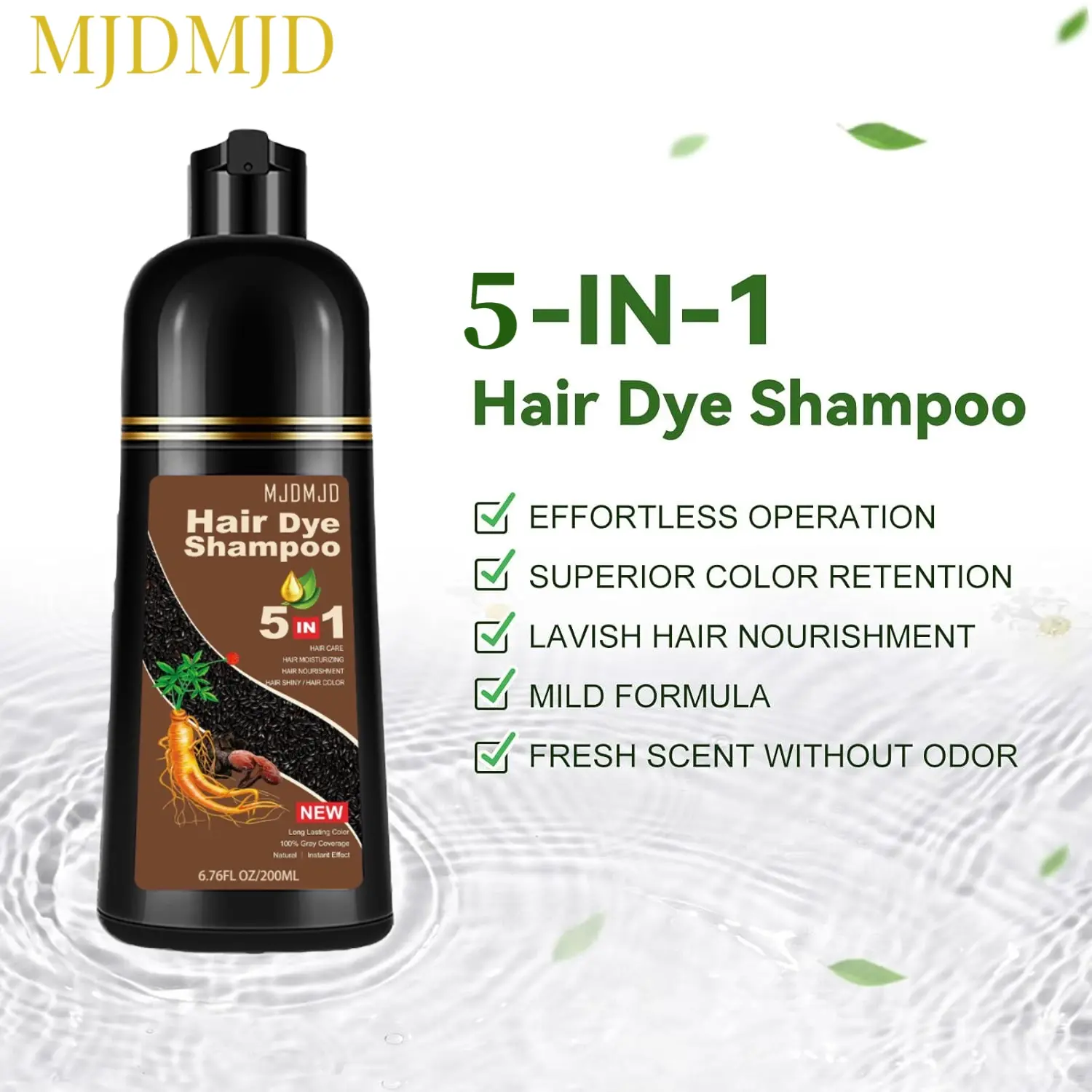 MJDMJD 5 in 1 Blonde Brown Hair Color Shampoo for Gray Hair