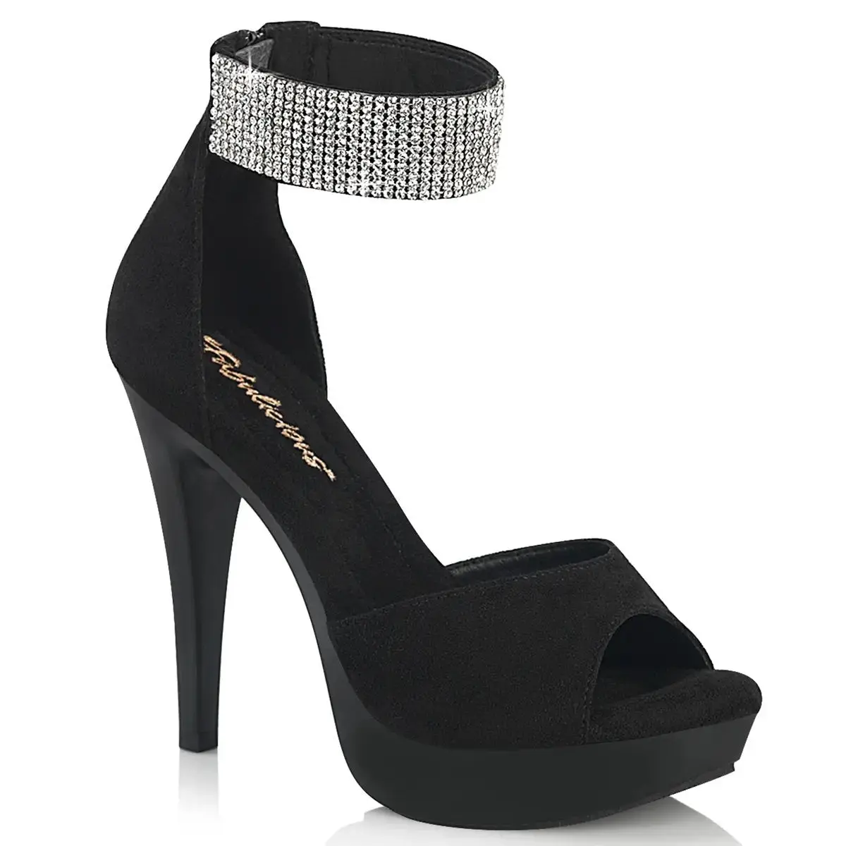 Fabulicious Cocktail-525 Women's Rhinestone Ankle Strap Heeled Sandal Black Faux Suede