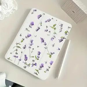 3-Fold Purple Floral Acrylic Case for iPad for iPad 9/10.2-inch & 11/A16/M3 - Adjustable Stand, Magnetic Closure, Auto Sleep/Wake, Built-in Apple Pencil Holder, Shockproof Protective Cover with Transparent Back