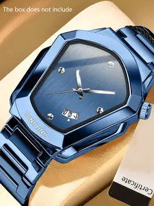 A men's all blue steel strip simple, high-end, fashionable and trendy watch with a strong sense of technology, waterproof calendar quartz watch Waterproof Sport Watch