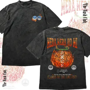 Mera Mera no Mi Flame-Flame Fruit Vintage Graphic Tee - One Piece Anime Inspired Streetwear T-Shirt - Portgas D. Ace Power Oversized Acid Wash Heavyweight Cotton Shirt - Japanese Aesthetic Apparel - Premium Retro Harajuku Style Pump Cover Gym Shirt