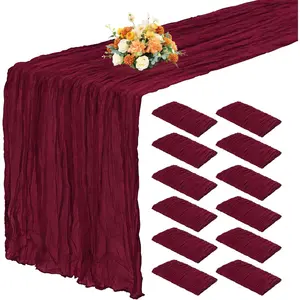 12 Pack 35x70 Inch Cheese Cloth Table Runners Yellow Boho Rustic Wrinkled Gauze Fabric Table Runners Semi-Sheer Runners for Wedding Decor Bridal Shower Party Dinner Christmas