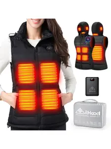 Women's Heated Vest with Retractable Hood, Outdoor Lightweight Electric Heating Apparel (Battery Pack Included) Womenswear Adjustable
