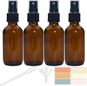 Zkupanx 4 PACK 2 Oz Amber Small Glass Spray Bottles, Empty Spray Bottle for Hair, Plants, Perfume - Fine Mist, 2Oz Mini Spray Bottle