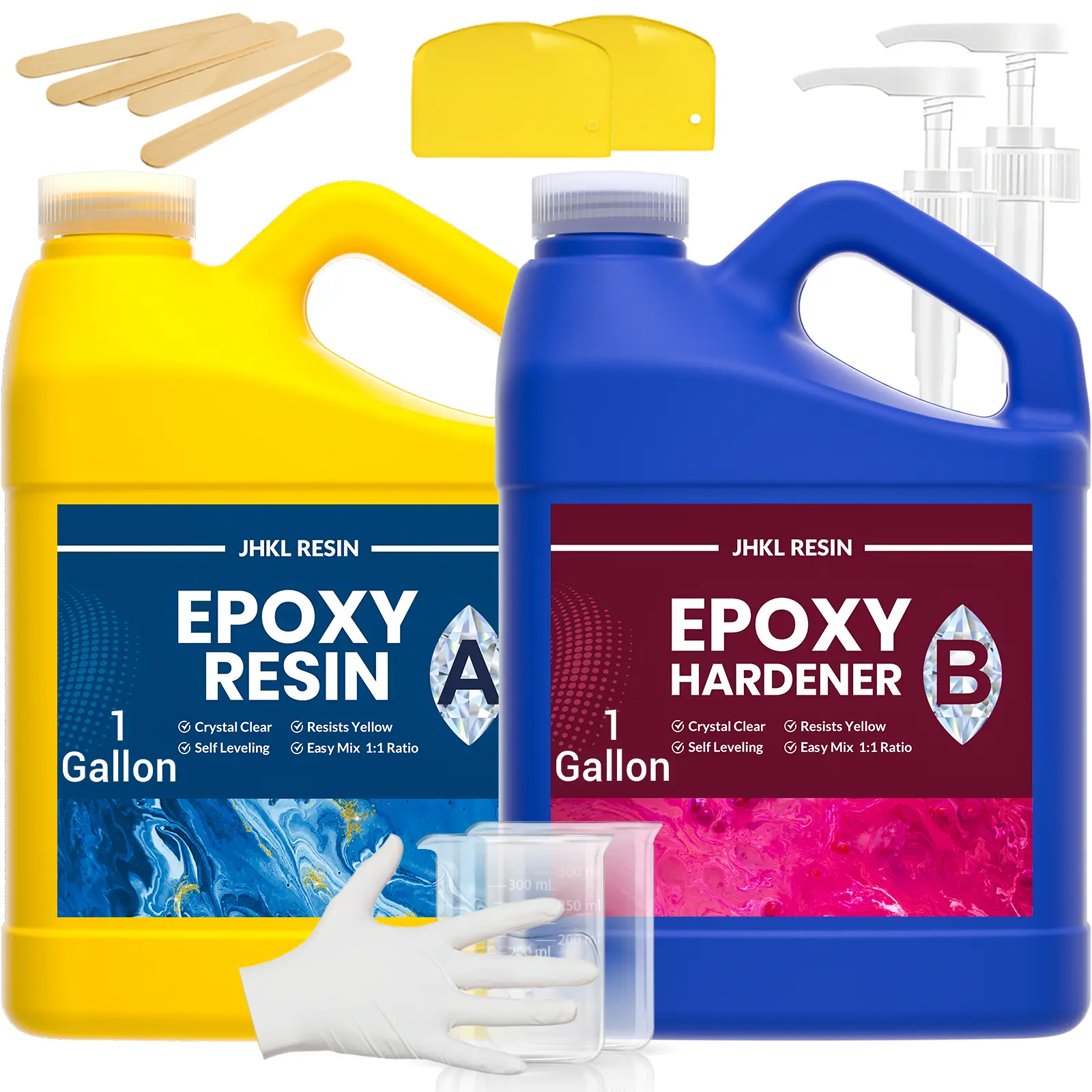 1 Gal Crystal Clear High Gloss Epoxy Resin & Hardener Kit, 1:1 Mix Ratio DIY Casting Set for Wood Projects, Crafts