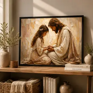 Comfort in Him Modern Christian Art Jesus and Woman Holding Hands LDS Bible Wall Art Canvas Print for Home Decor  Decoration