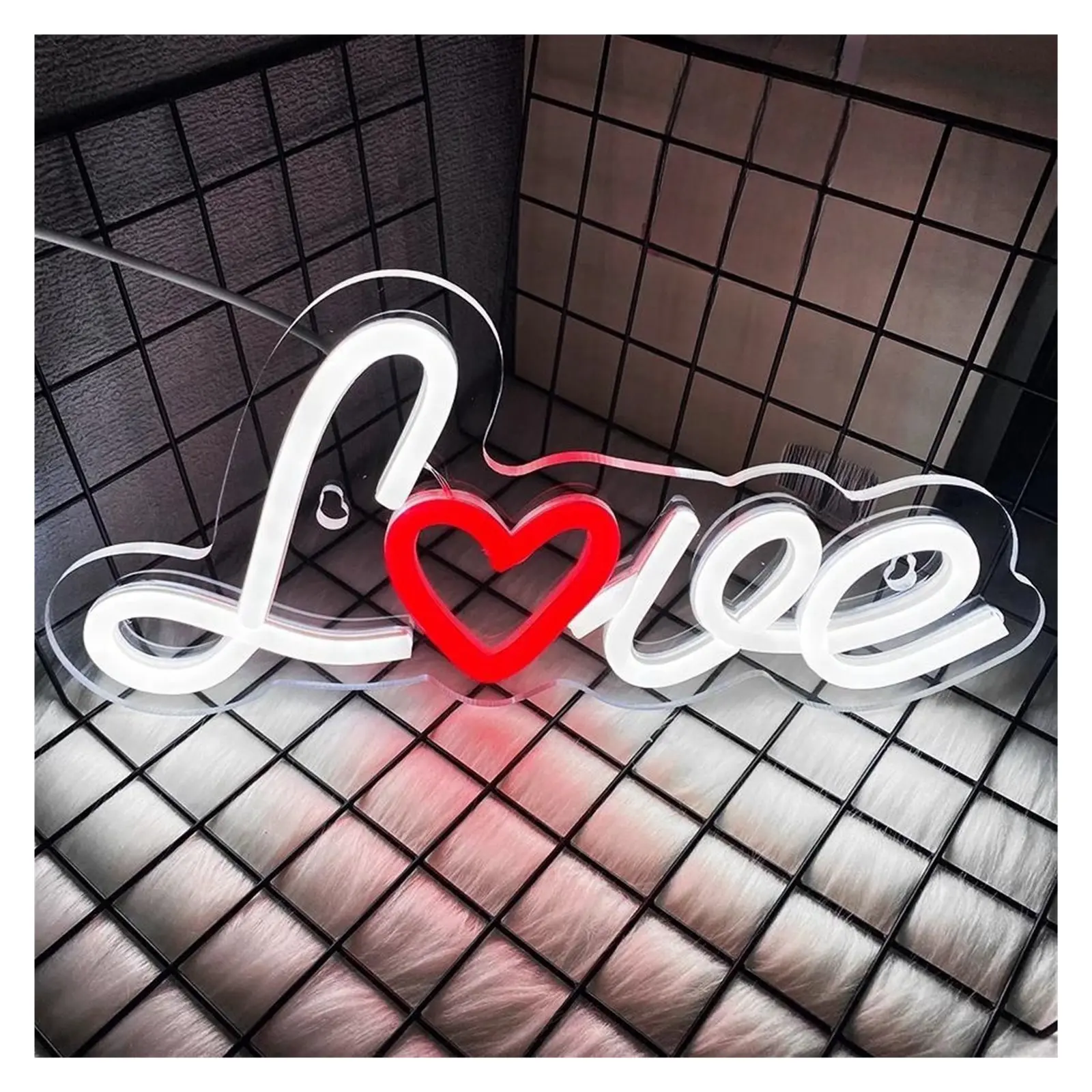 Sign Illuminated Love Neon Sign, Red Heart-Shaped Lamps Usb Power Switch, For Wedding, Home, Bar Club Art Wall Decor 13.5cmх28.5cm