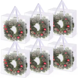6PCS Christmas Wreath Storage Container, 25" Large Moving Bags Garland Container Clear Storage Bags with Handles Zippers Clear Christmas Storage Bags for Xmas Seasonal Holiday Wreath Storage Wrapping