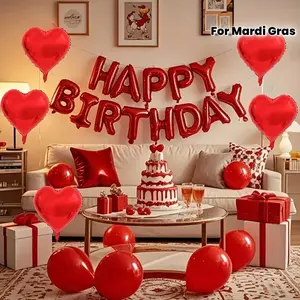 1 Set Red Birthday Celebration Balloon Complete Decoration Kit - Includes Letters, Heart Balloons & Petals, Ideal for Room Decor, Graduation Gifts