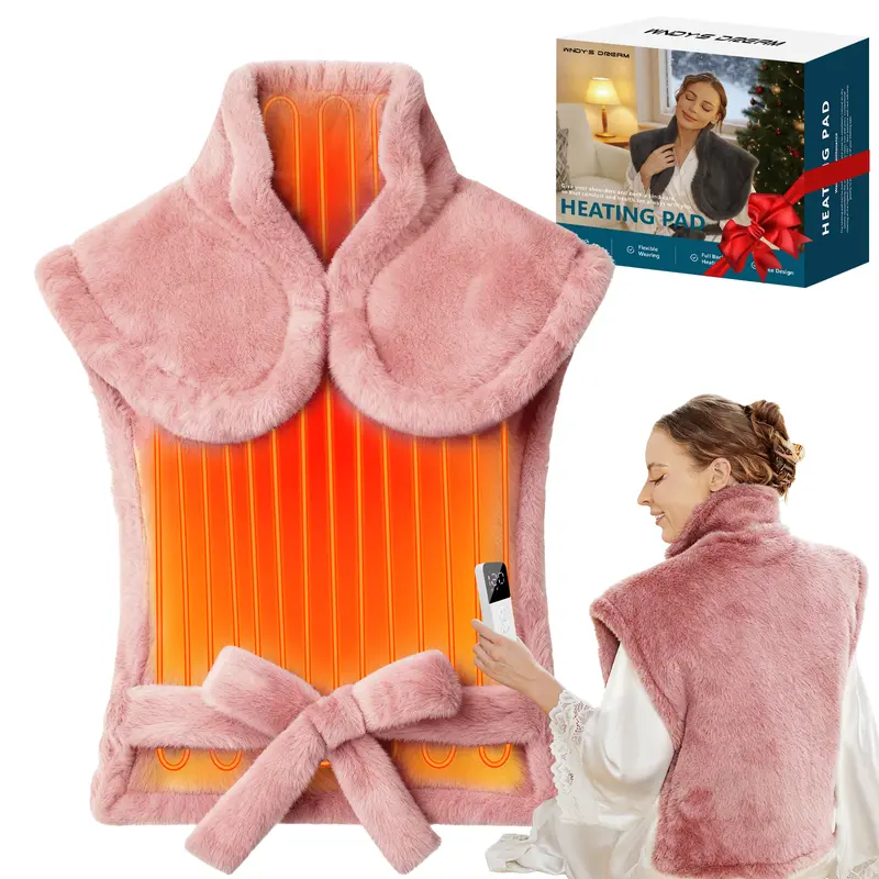 Weighted Electric Heating Pad - 35"x28" Polyester Large Fluffy Faux Fur Design Pad with Adjustable Heating Temperature, 5 Heat Settings, 4 Timers Auto-Off, Back-Wrapping Fit, Ideal for Elderly, Women, Birthday Gifts