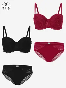 4pcs lace bra panty set for women Adjustable supportive underwire lift shaping curves fit soft bra supportivebra blackfriday tiktokshopblackfriday