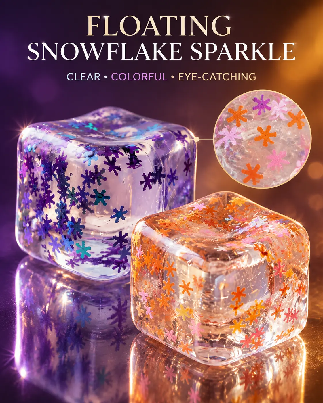 1PC Snowflake Cube Squeeze Ball, Random Color, Soft Squishy Sensory Fidget Toy, Transparent Glitter Stress Ball, Gift for Ages 3+