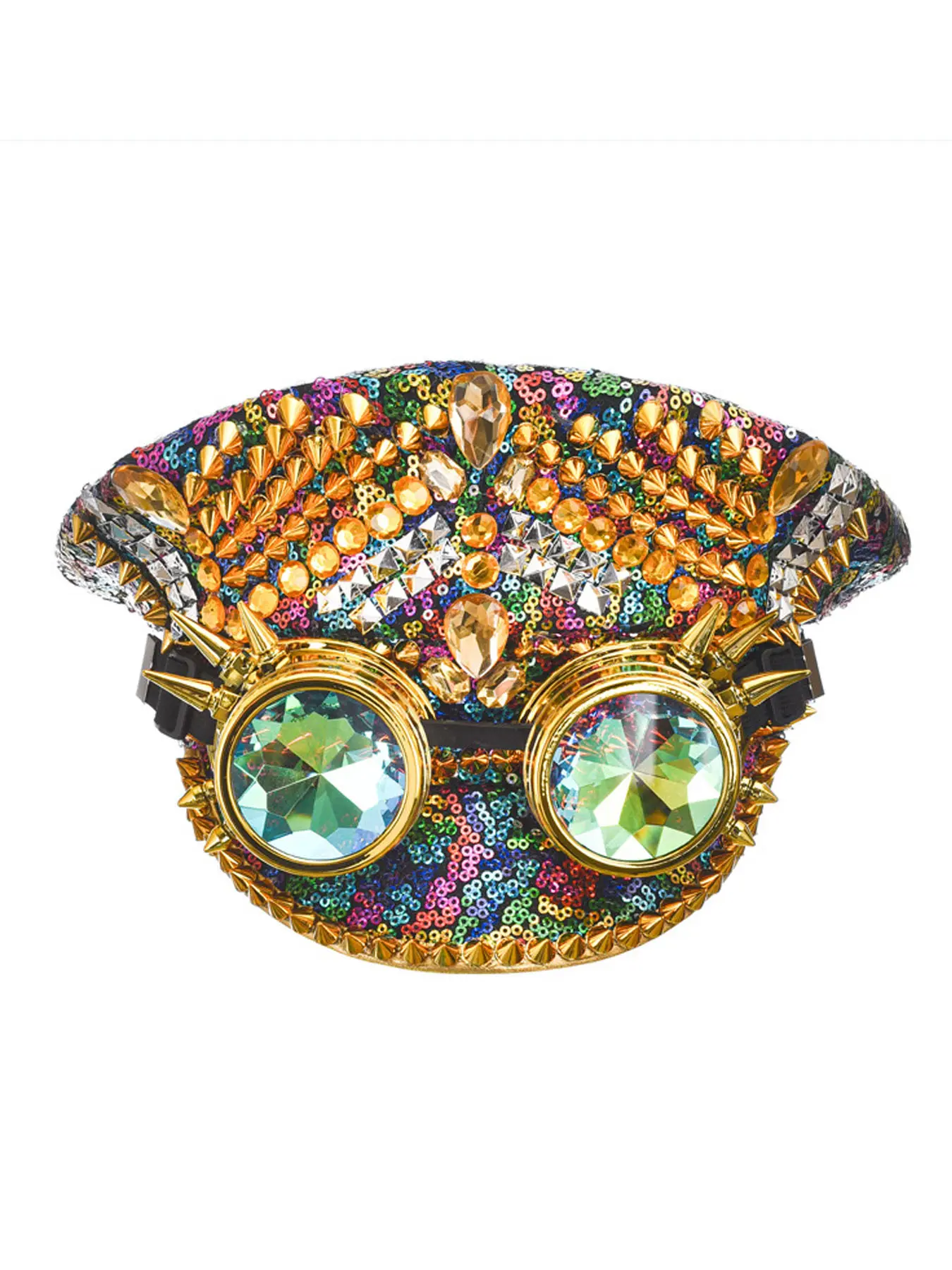 Shiny Steampunk Hat With Rivets, Goggles, Party Hat, Bride Hat, Carnival Halloween Hat, Sequined Captain's Hat, Suitable For Single Women At EDM Music Festivals, Crazy Parties.