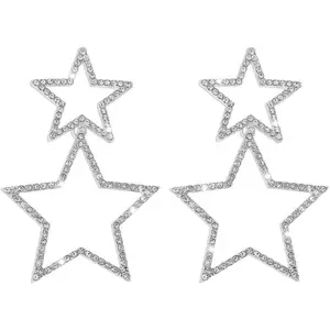 Star Earrings Dangle, Star Earrings for Women, Sparkly Rhinestone Star Hoop Earrings, Double Star Drop Earrings Dangle Jewelry for Women, Girls