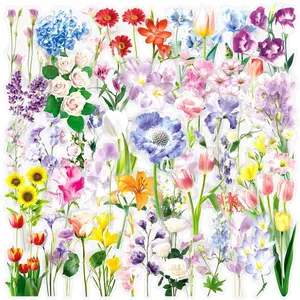 50Pcs Fresh Spring Floral Plants Clear Adhesive Stickers for Water Bottle Desk Journal Decor, Sticker Collage Pack