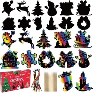 48 PCS Christmas Rainbow Scratch Art Kit for Kids – Holiday Crafts & DIY Ornaments, Stocking Stuffers, Party Favors, Classroom Activities, Christmas Tree Decorations, Toddler Art Toys, Gift Set for Grandkids & Family Fun, Christmas décor, gift for kids