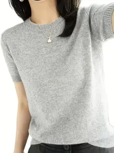 Women's Commuter Sweater, Elegant Casual Street Style, Small Round Neck, Plain Knit Top, Simple Elegance, Spring Summer Fall New Arrival