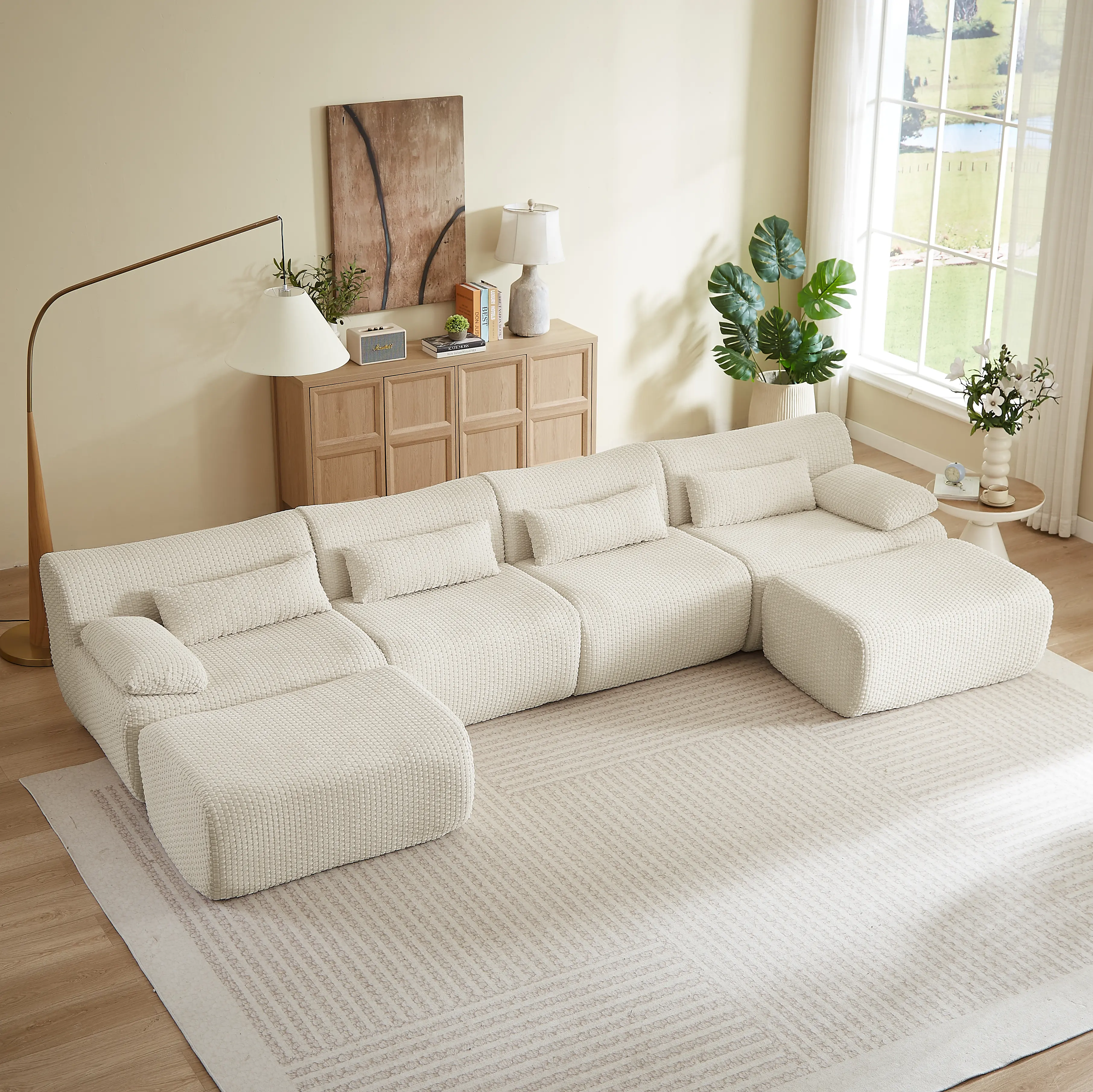 【Sub 3 packages】Niccae Sectional Couches for Living Room, Convertible U-Shape Couch with Ottoman