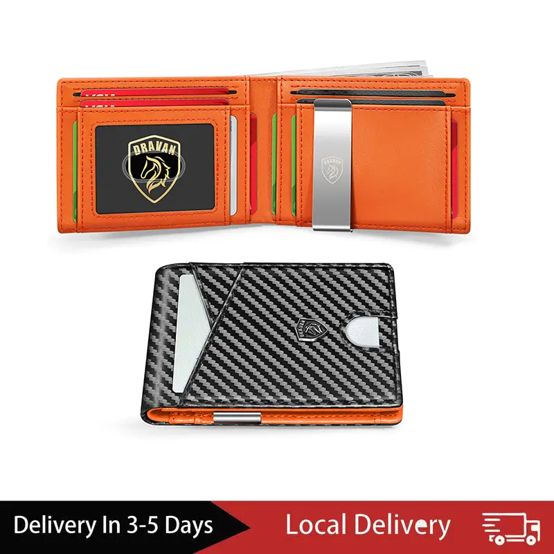 Slim Money Clip Wallets for Men RFID Blocking 11 Card Holder Minimalist Small Leather Bifold Men's Front Pocket Wallet Gift Box