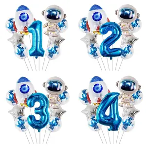 Astronaut Blue Numbers, Astronauts, Rocket Aluminum Foil Balloons for Birthday Party Decorations, Shower Gift Decorations