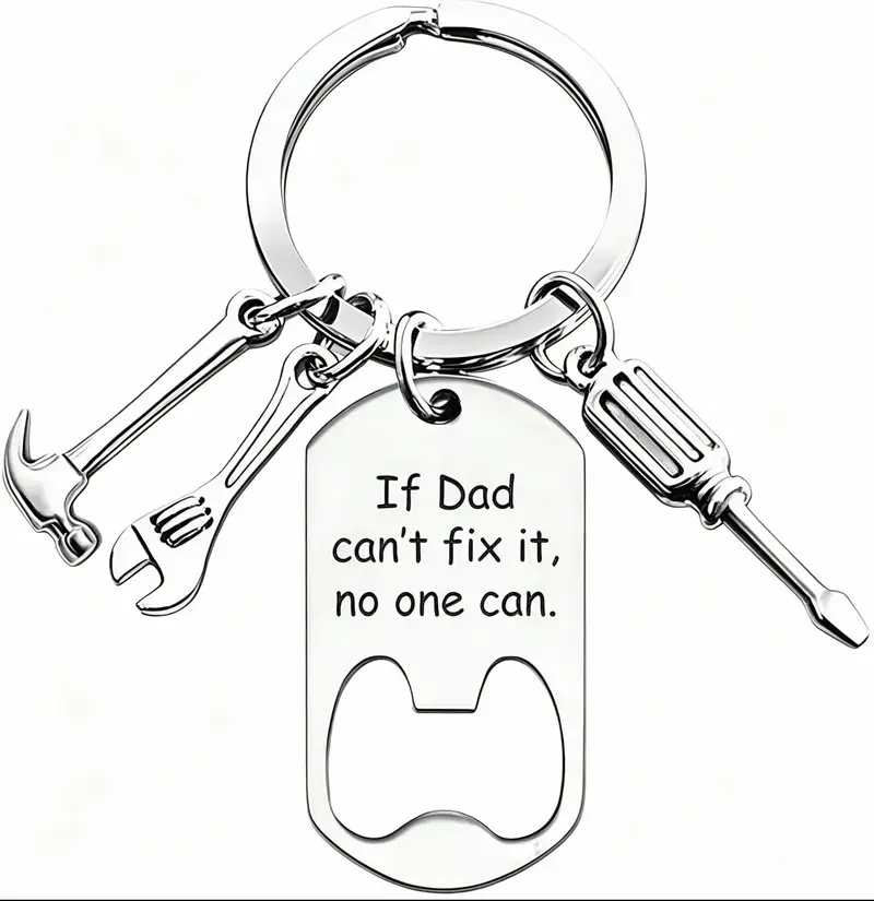 Engraved Stainless Steel Keychain for Dad, Father's Day Gift with Mini Hammer, Wrench & Screwdriver Tool Charms, Present for Handyman