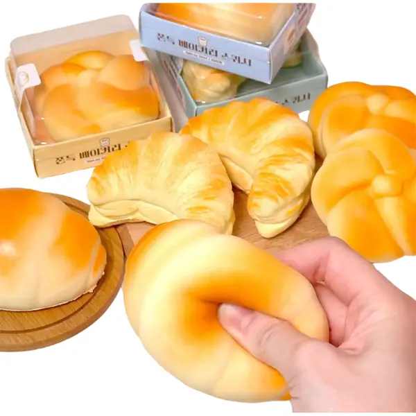 Bread Squishy Cute Small Pastry Foam Texture Stress Relief Fidget Toy Croissant Roll and Buns Twist Slow Rise