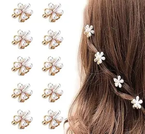 10 Pcs Small Mini Pearl Claw Clips with Flower Design Sweet Artificial Bangs Clips Decorative Hair Accessories for Women Girls