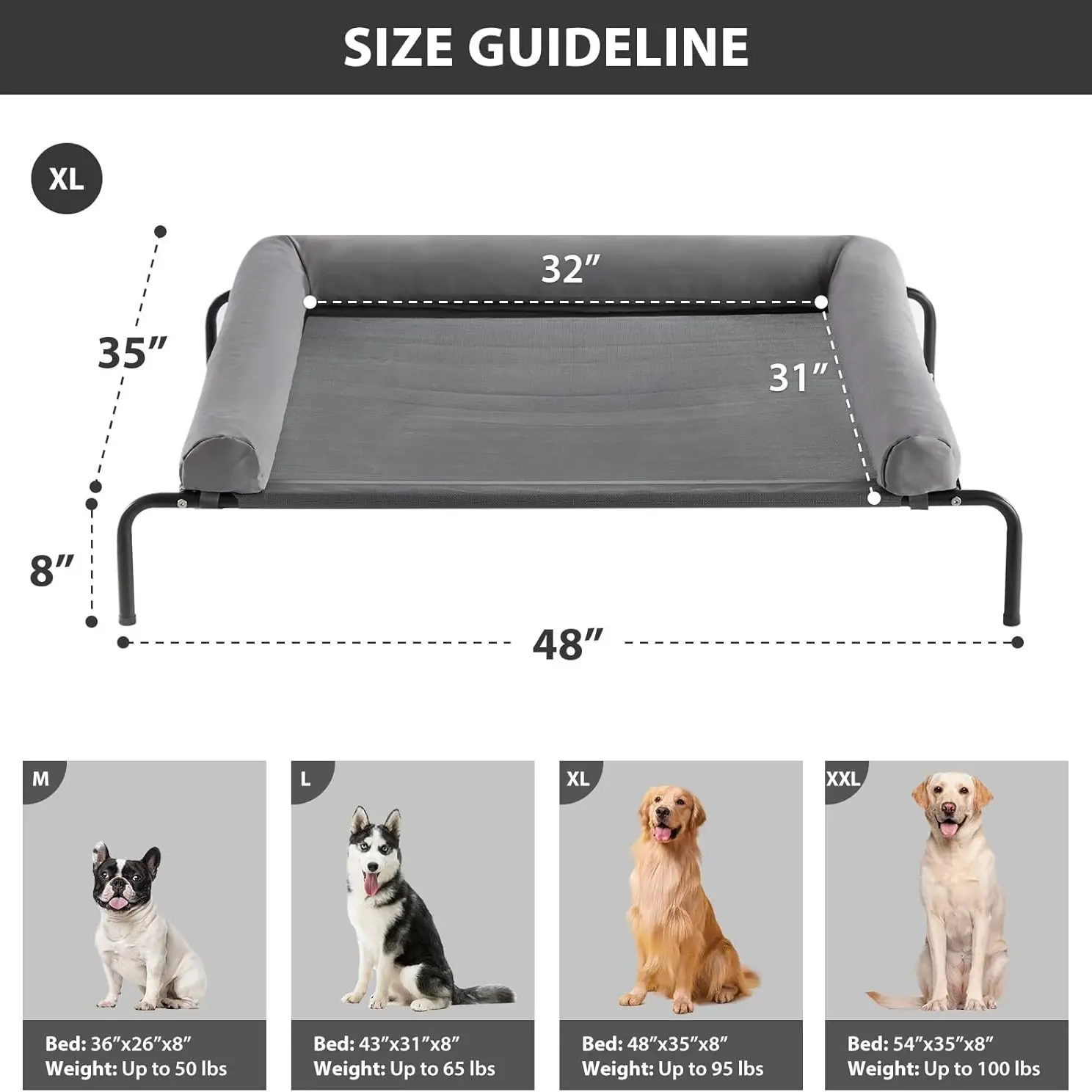 XL：48''L x 35''W x 8''H