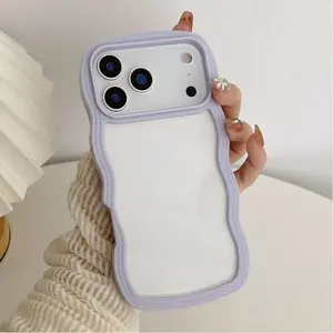 Phone Cases for iPhone 17 Pro Max 16 15 14 13 12 Pro Max Plus Case Cute Curly Wave Frame Clear Case for Girls Women Transparent Soft Silicone TPU Bumper Shockproof Protective Phone Cover for iPhone 17 Pro Max