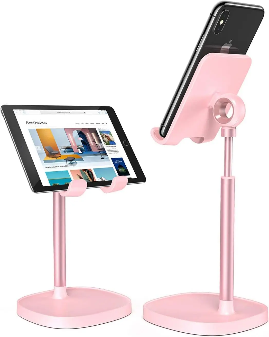 LISEN Pink Phone Stand for Home Desk, Room Vanity Decor Kitchen Accessories, Cute Phone Holder Bathroom Living Dorm Room Essentials Offices Desk Accessories for iPad mini 4-10 in Pink Gifts