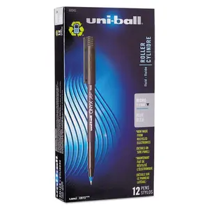 Uni-Ball UBC60041 0.5 mm Micro Blue Ink Black Matte Barrel ONYX Stick Roller Ball Pen - 1 Dozen