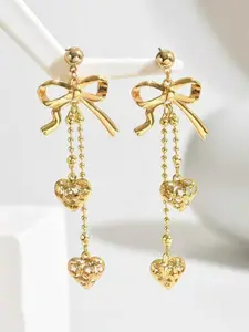 Elegant Butterfly Knot Drop Earrings, Hollow Metal Heart Pendant, Geometric Design, Casual Style, All Seasons, Perfect for Holidays