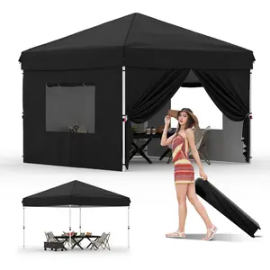 10x10 Pop Up Canopy Tent Outdoor Canopy One-Person Set Up Heavy Duty Commercial Instant Tent Shelter, 4-Sidewall