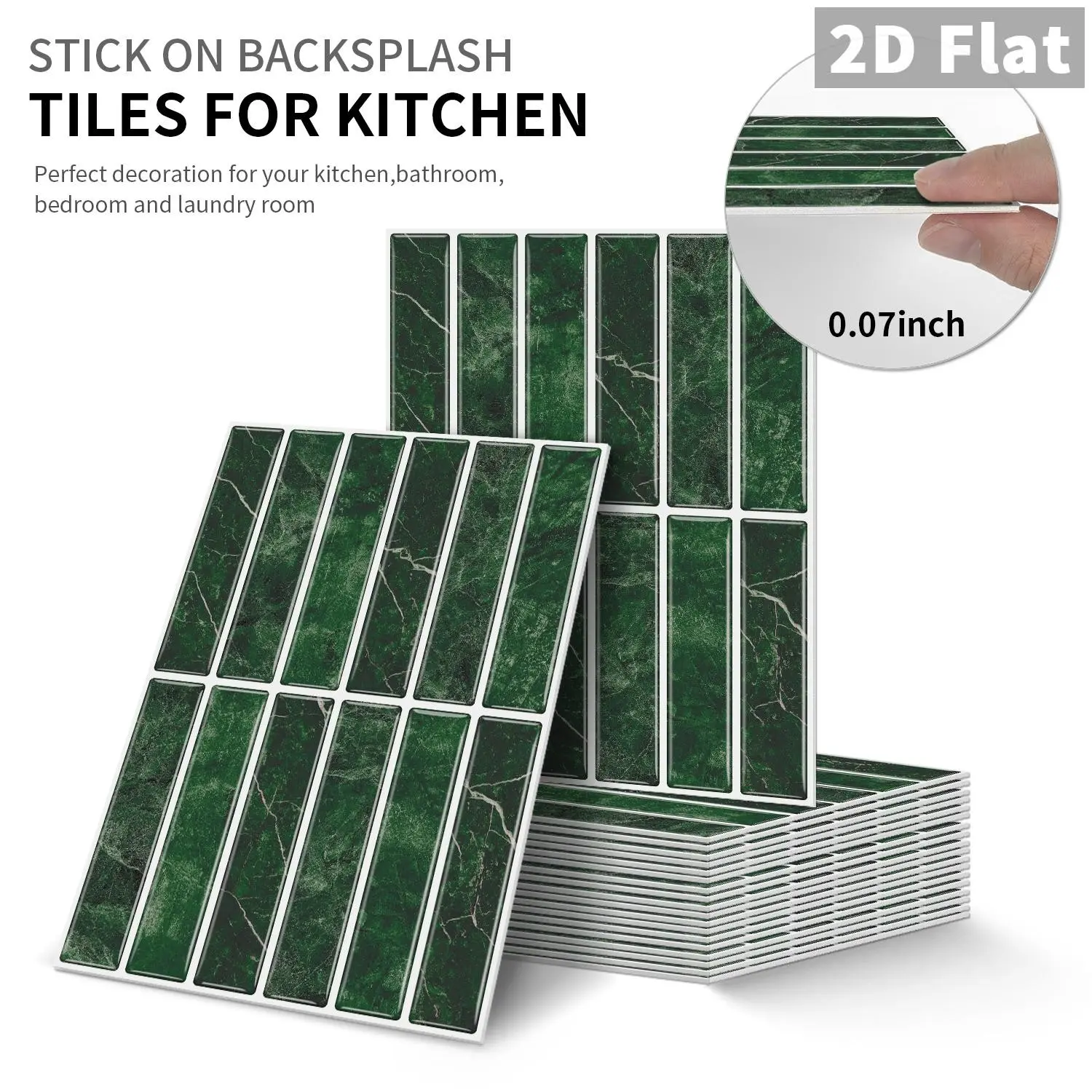10 PCS Dark Green Marble Vertical Stripe GST Decorative Tile Stickers | PE Crystal Foam Waterproof Anti-Collision | Peel & Stick Decor for Kitchen, Bathroom & Ceiling | Marble Wall Stickers