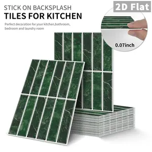 10 PCS Dark Green Marble Vertical Stripe GST Tile Stickers | PE Crystal Foam Waterproof Anti-Collision | Peel & Stick Decor for Kitchen, Bathroom & Ceiling